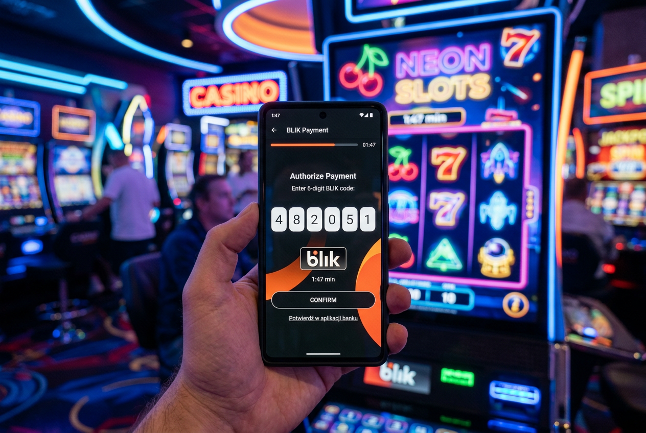 Smartphone displaying BLIK code for casino deposit